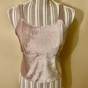 NWT Crop Top Large Good Luck Girl Beige Velour Ribbed Tank Stretch Tank Top NEW